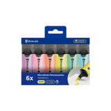 Bismark Pack De 6 Marcadores Fluorescentes - Punta Biselada 2 - 5mm Aprox - Tinta Base De Agua - Larga Duracion -