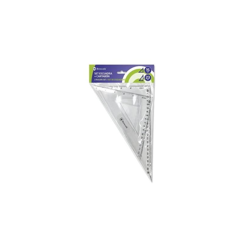Bismark Pack De Escuadra 15cm Y Cartabon 23cm - Fabricados En Plastico - Ideal Para El Colegio - Transparentes