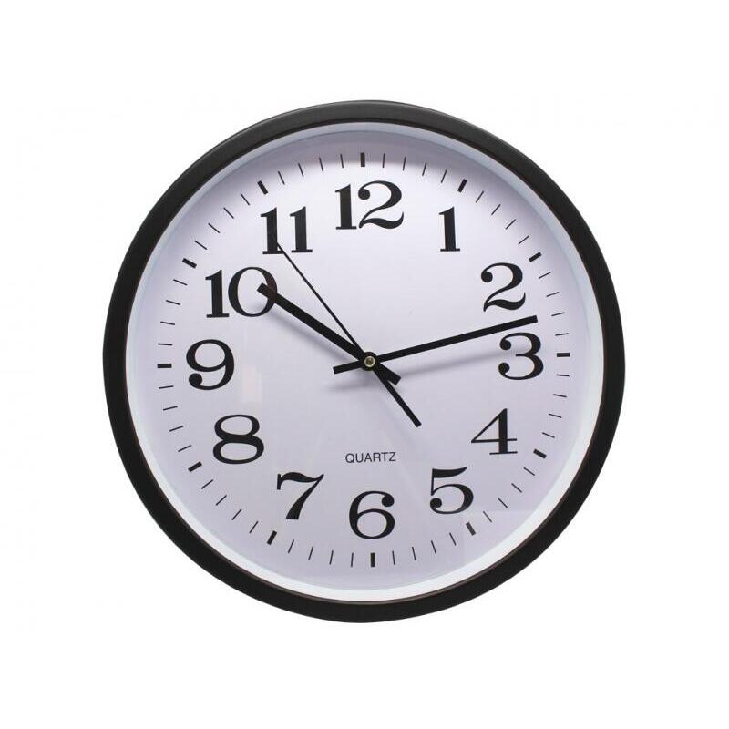 Bismark Reloj Oficina Grande - Lente De Cristal - Manecillas De Aluminio - Esfera De Pvc - Negro
