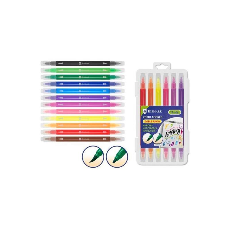 Bismark Set 12 Rotuladores Lettering Doble Punta Media/Pincel C/Surtidos