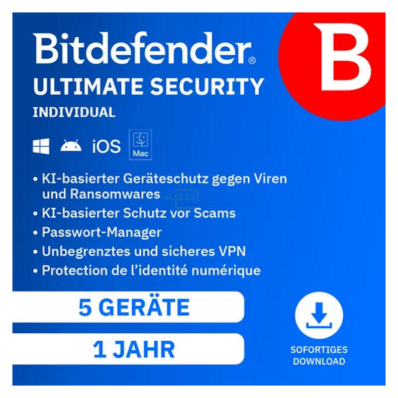 Bitdefender Ultimate Security Individual - 5 Geräte - 12 Monate - De - Esd