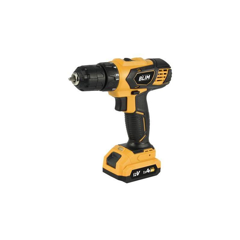 Blim Taladro A Bateria 12v 1.5ah - 28nm De Par Maximo - 2 Velocidades 0-400/0-1500rpm - Color Amarillo