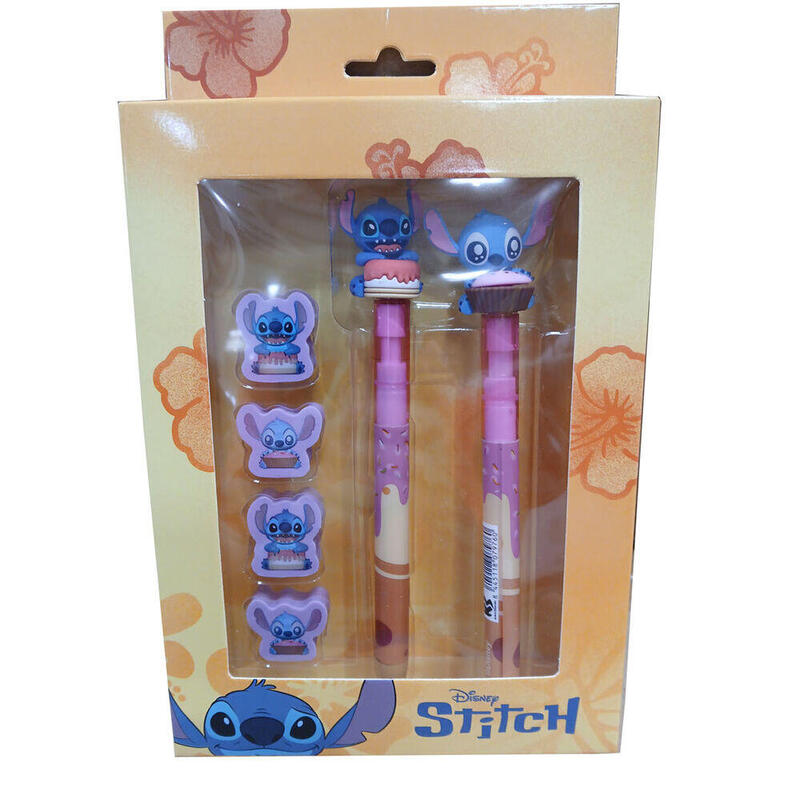 Blister Boligrafo + Lapiz + 4 Gomas Stitch Disney