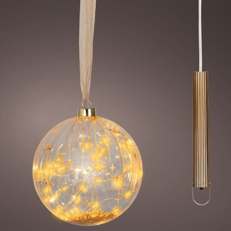 Bola Micro Led Luz Cálida, Uso Interior, A Pilas, Ø14 Cm, Transparente Con Alambre Cobre