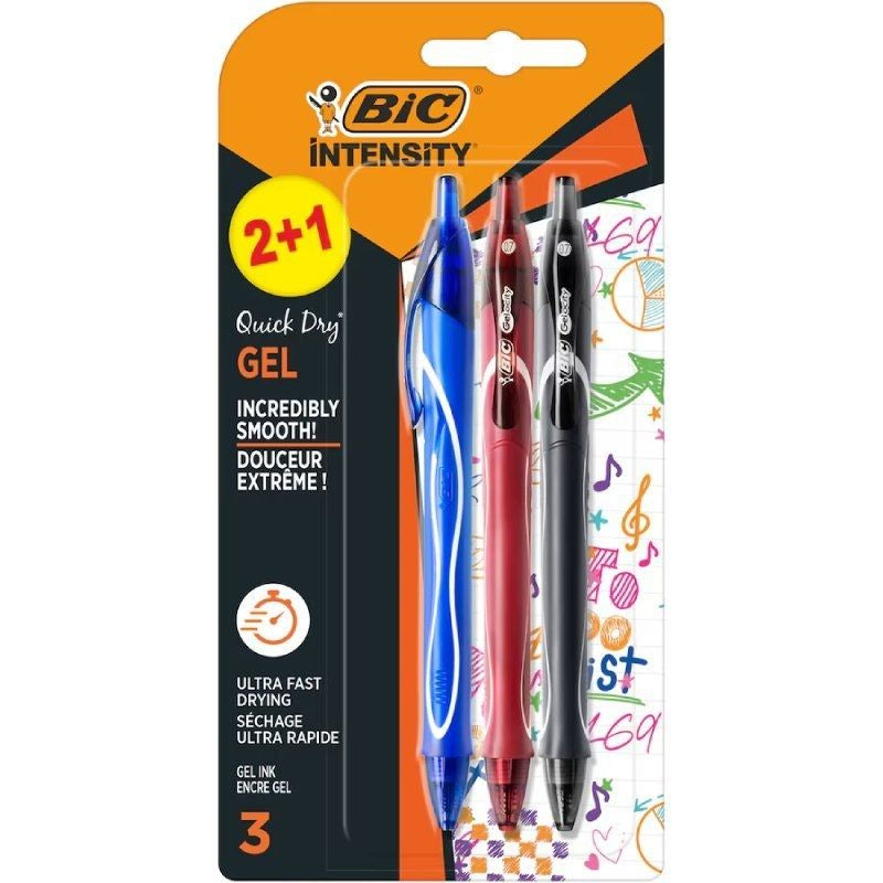 Bolígrafo De Tinta De Gel Retráctil Bic Gelocity Quick Dry 972035 3 Unidades Surtidos
