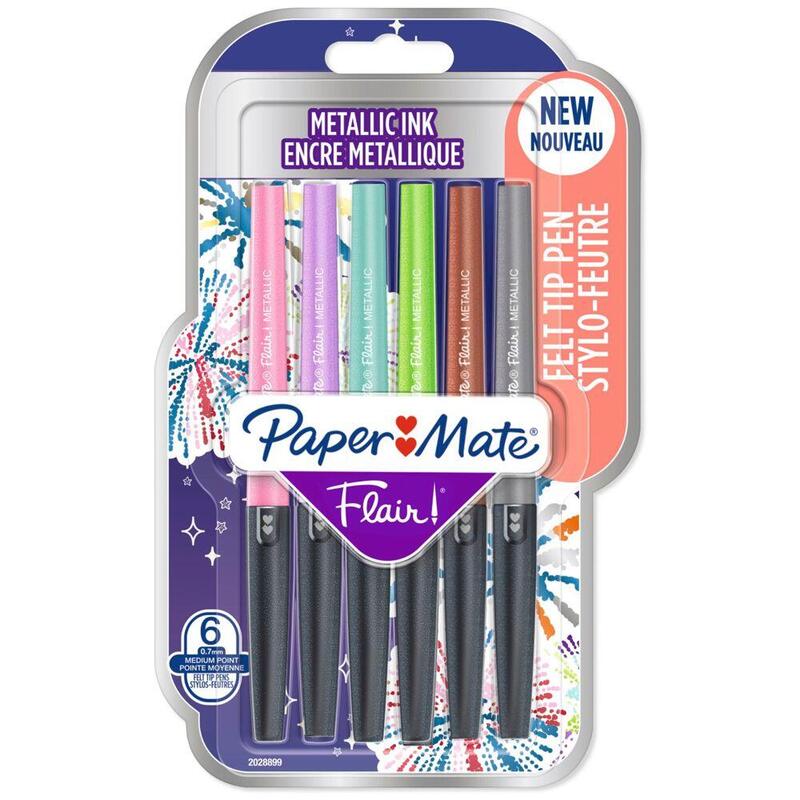 Bolígrafo Fibra Paper Mate Flair 6er Metallic M 0,7 Mm Blister
