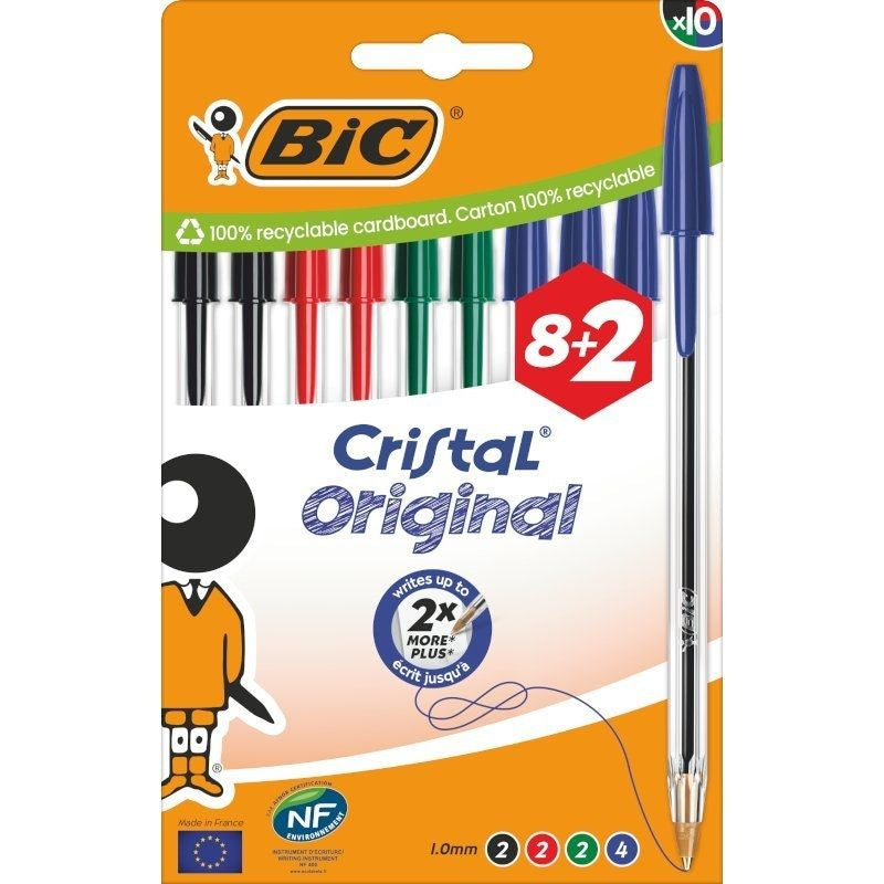 Bolígrafos De Tinta De Aceite Bic Cristal Original 516355 10 Unidades Colores Surtidos
