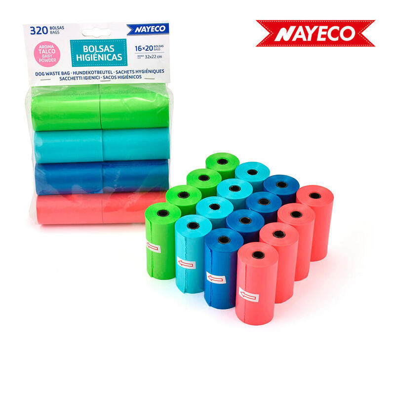 Bolsas Higienicas Con Aroma Talco 16 Rollos De 20 Bolsas