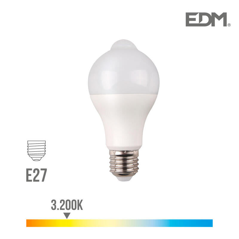 Bombilla Standard Led Con "Sensor De Presencia Y Crepuscular" E27 12w 1055lm 3200k Luz Calida Ø6x11cm Edm