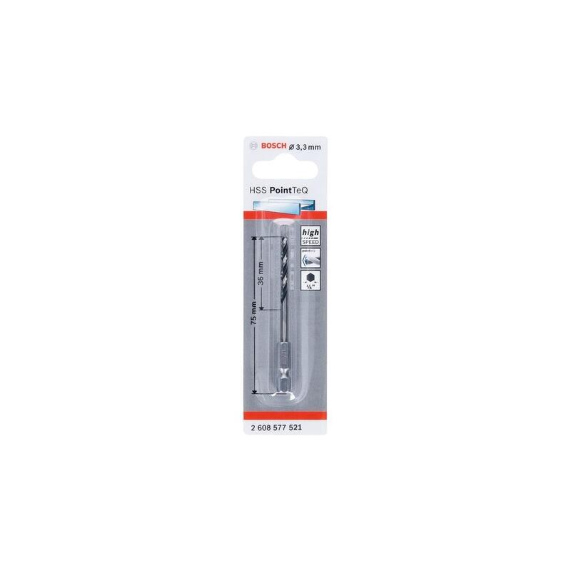 Bosch Hexagonal Hss-Espiralbohrer Pointteq, Ø 3,3mm 2608577521