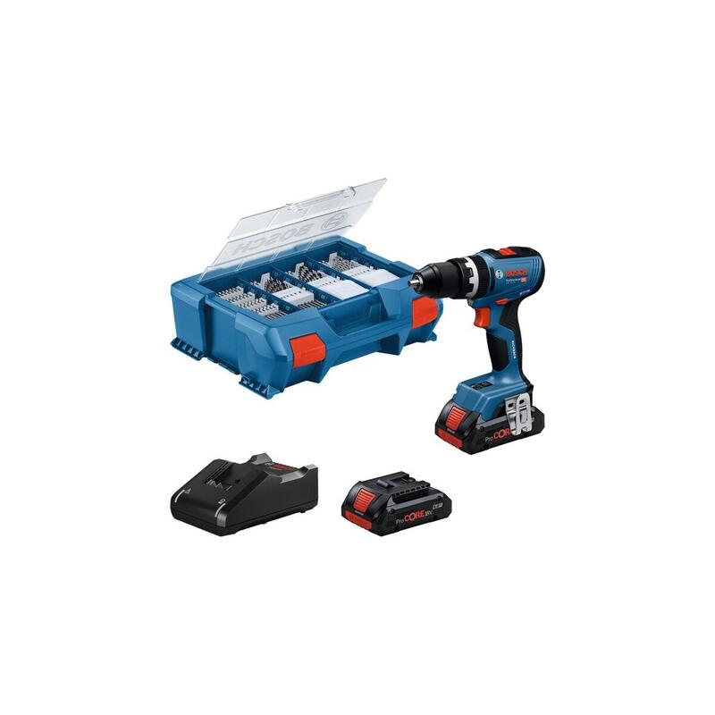 Bosch Professional Taladro Percutor A Batería Gsb 18v-65 Professional, 18 V Azul, 2 Baterías De Iones De Litio De 4,0 Ah, Juego De Accesorios De 82 Piezas En Maletín En Forma De L 06019n3307