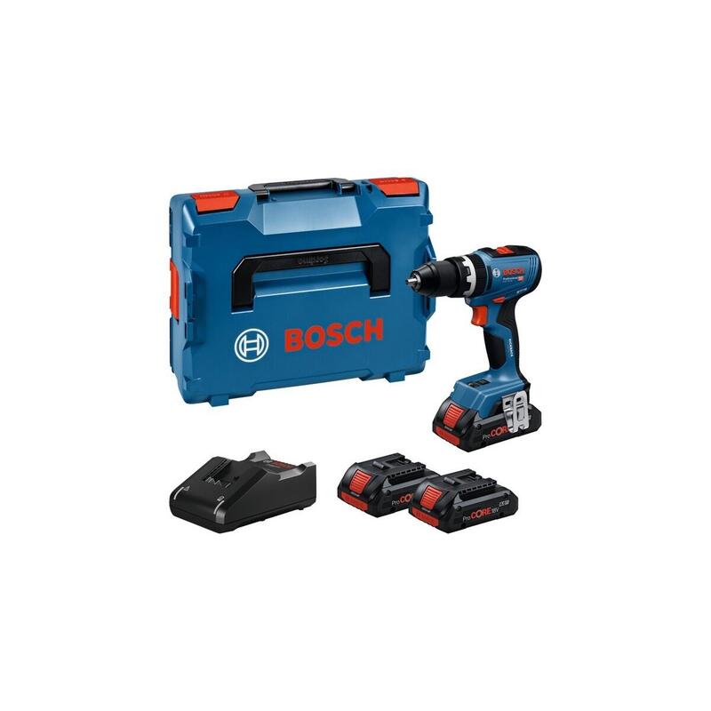 Taladro Percutor A Batería Bosch Professional Gsb 18v-65 Professional, 18 Voltios Azul, 2 Baterías De Iones De Litio Procore18v 4,0 Ah, En L-Boxx 06019n3306