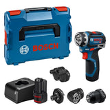 Bosch Powertools Taladro/Atornillador Inalámbricogsr 12v-32 Fc Professional, 12volt (Azul/Negro, 2x Li-Ionen Akku 2,0ah, L-Boxx, Metallbohrfutteraufsatz, Winkelaufsatz, Exzenteraufsatz) 06019n7101