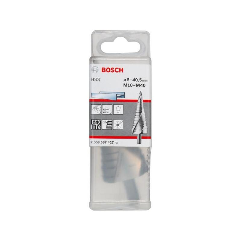 Bosch Professional Broca Escalonada Hss, Ø 6 Mm - Ø 40,5 Mm, M 10 - M 40 16 Pasos, Con Ranura En Espiral 2608587427