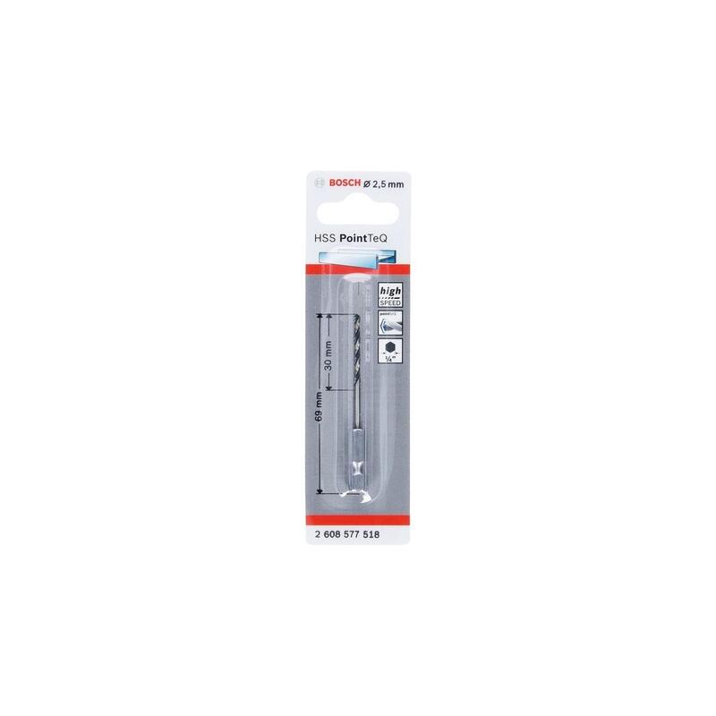 Bosch Professional Broca Helicoidal Hss Pointteq Hexagonal, Ø 2,5 Mm, Longitud Útil 30 Mm 2608577518