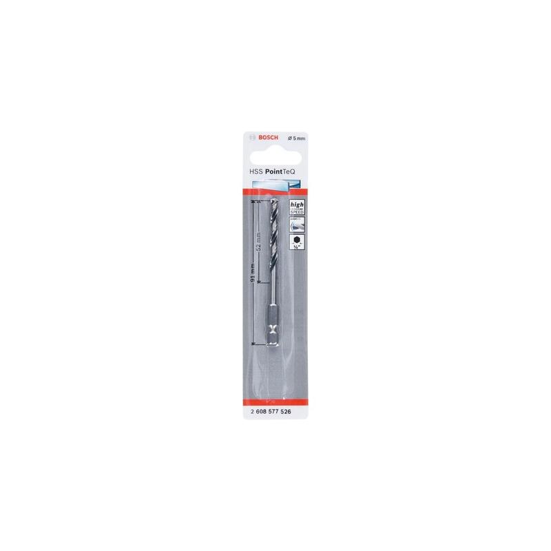 Bosch Professional Broca Helicoidal Hss Pointteq Hexagonal, Ø 5 Mm, Longitud Útil 52 Mm 2608577526