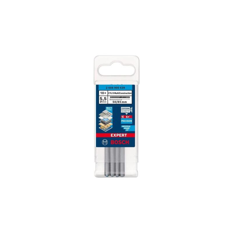 Bosch Professional Expert Cyl-9  Multiconstrucción, Ø 5,5 Mm, 10 Piezas, Longitud Útil 50 Mm 2608900639