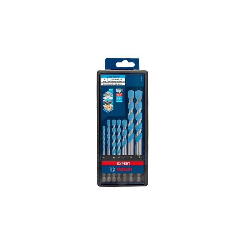 Bosch Professional Expert Hex-9 Juego De Brocas Multiconstrucción, 7 Piezas Ø 4 / 5 / 6 / 8 / 10 / 12mm 2608902370