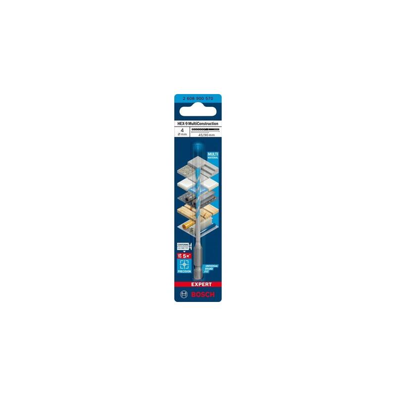 Bosch Professional Expert Hex-9 Taladro Multiconstrucción, Ø 4 Mm, Longitud Útil 45 Mm 2608900570