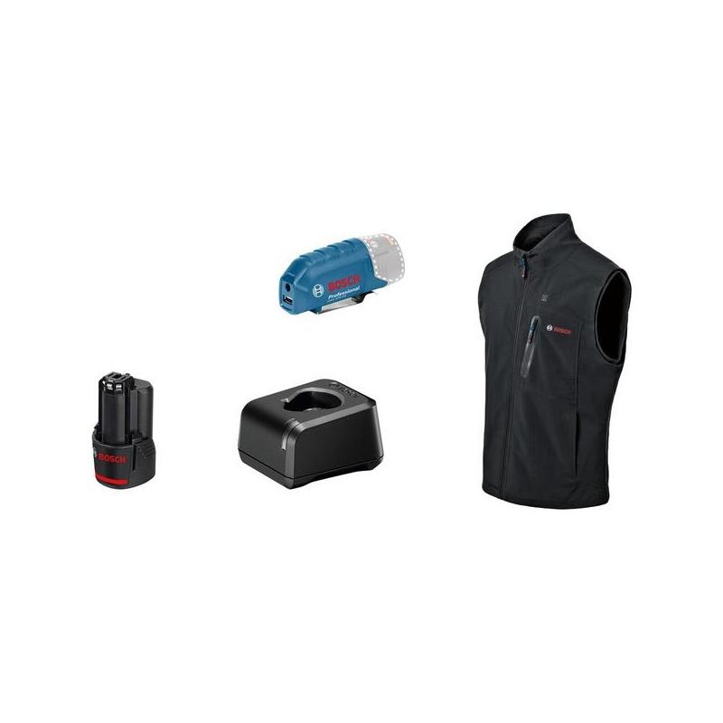 Bosch Professional Heat+Jacket Ghv 12+18v Kit Talla M, Ropa De Trabajo Negro, Incluye Cargador Gal 12v-20 Professional, 1x Batería Gba 12v 2.0ah