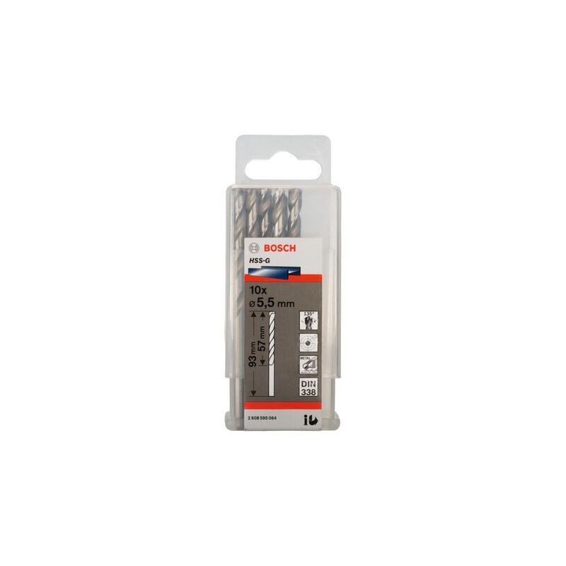 Bosch Professional  Para Metal Hss-G, Ø 5,5 Mm 10 Piezas, Longitud Útil 57 Mm 2608595064