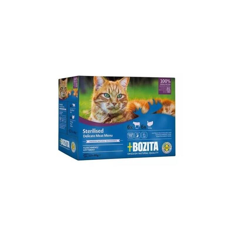 Bozita Trozos Esterilizados En Gelatina Con Carne Multibox - Comida Húmeda Para Gatos -12 X 85g