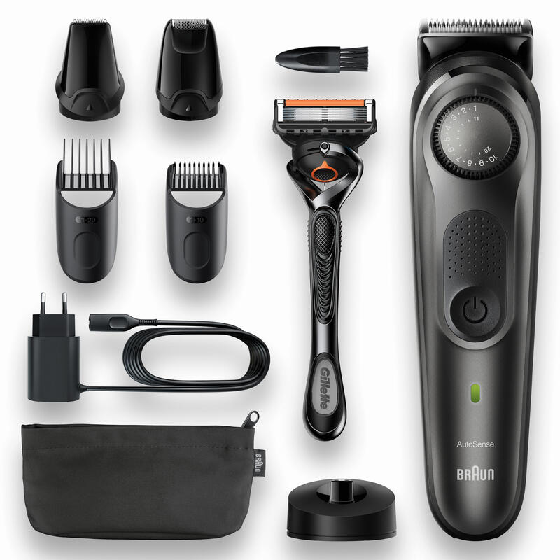 Braun Barttrimmer 7, Trimmer/Haarschneider Herren, Haarschneidemaschine, Fã¼r Gesichts- Und Kopfhaare, Lebenslang Scharfe Klingen, 39 Lã¤Ngeneinstellungen, Bt7340, Schwarz/Grau-Metallic
