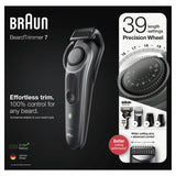 Braun Barttrimmer 7, Trimmer/Haarschneider Herren, Haarschneidemaschine, Fã¼r Gesichts- Und Kopfhaare, Lebenslang Scharfe Klingen, 39 Lã¤Ngeneinstellungen, Bt7340, Schwarz/Grau-Metallic