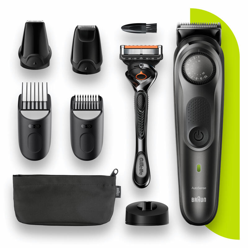 Braun Barttrimmer 7, Trimmer/Haarschneider Herren, Haarschneidemaschine, Fã¼r Gesichts- Und Kopfhaare, Lebenslang Scharfe Klingen, 39 Lã¤Ngeneinstellungen, Bt7340, Schwarz/Grau-Metallic