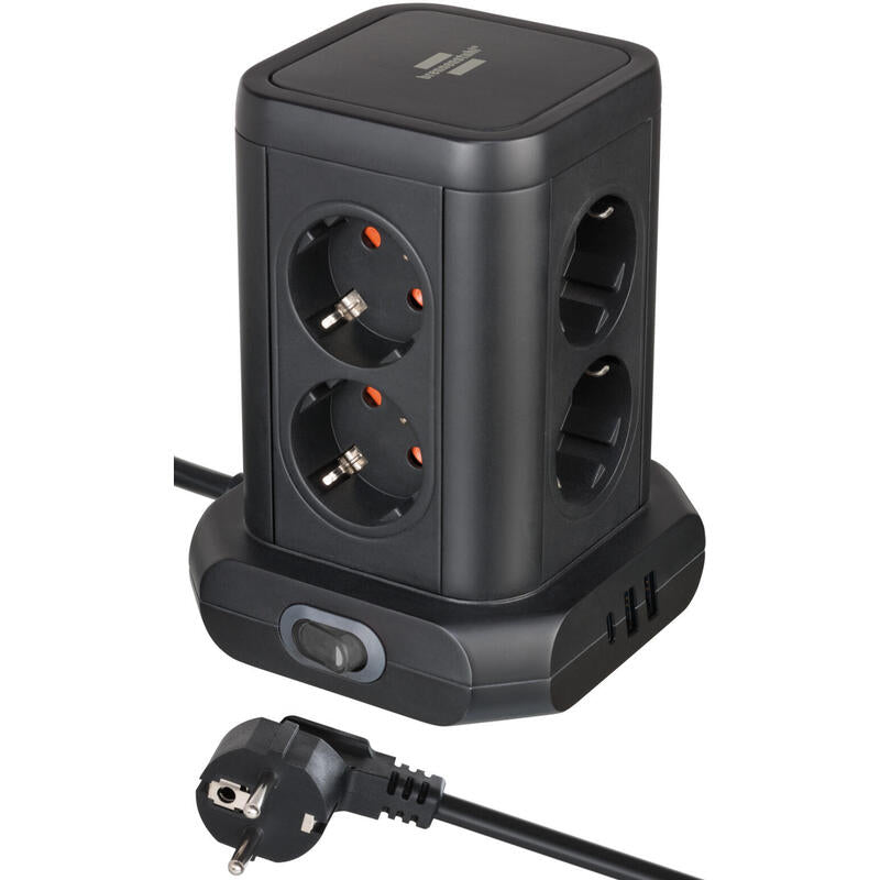 Brennenmuhl Meckdosenturm 8fach Con 2xusb A,1xusb C,Negro