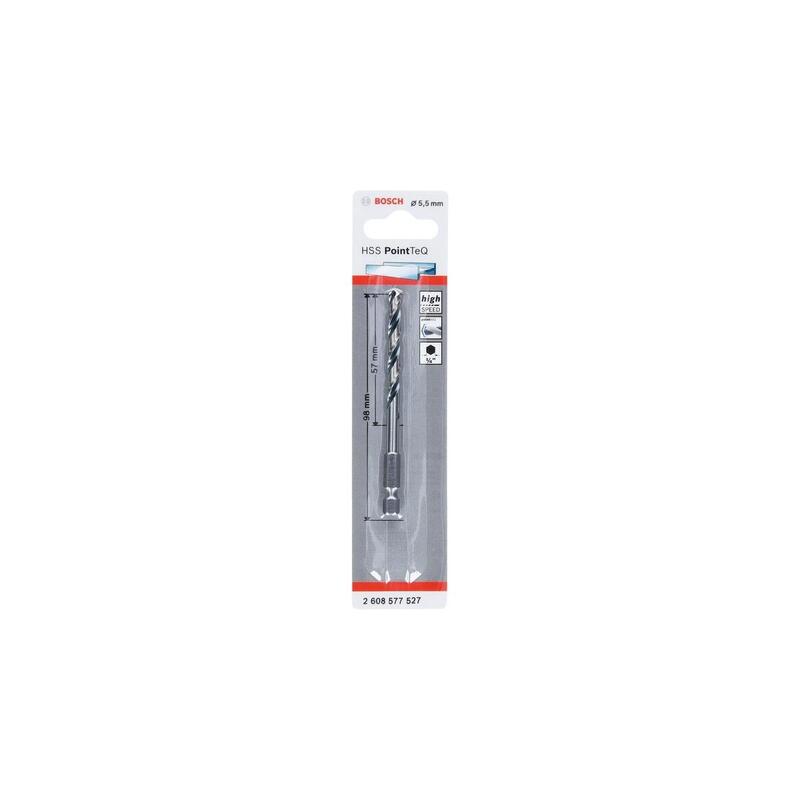 Bosch Professional Broca Helicoidal Hss Pointteq Hexagonal, Ø 5,5 Mm, Longitud Útil 57 Mm 2608577527