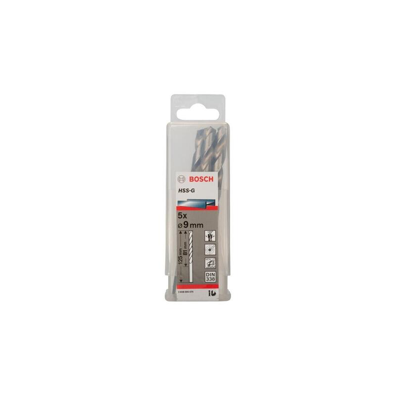 Broca Bosch Professional Para Metal Hss-G, Ø 9 Mm 5 Piezas, Longitud Útil 81 Mm 2608595075