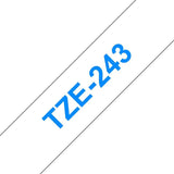 Brother Tze243 Cinta Laminada Generica De Etiquetas - Texto Azul Sobre Fondo Blanco - Ancho 18mm X 8 Metros