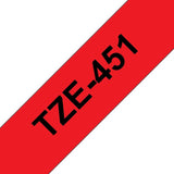 Brother Tze451 Cinta Laminada Generica De Etiquetas - Texto Negro Sobre Fondo Rojo - Ancho 24mm X 8 Metros
