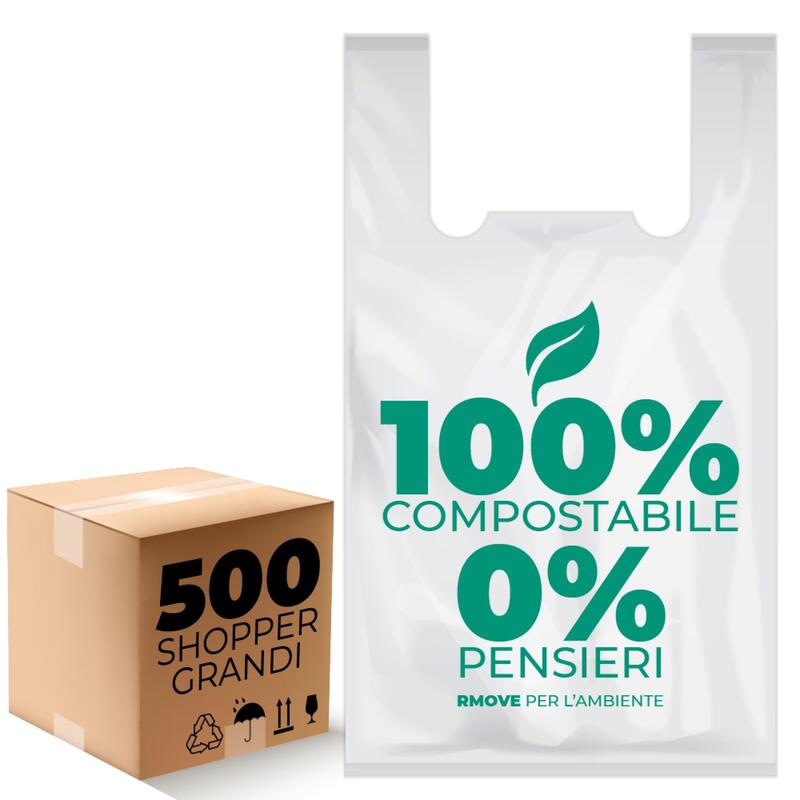 Buste Shopper Biodegradabili Grandi 14g - 500pz - 30x60cm - Rmove