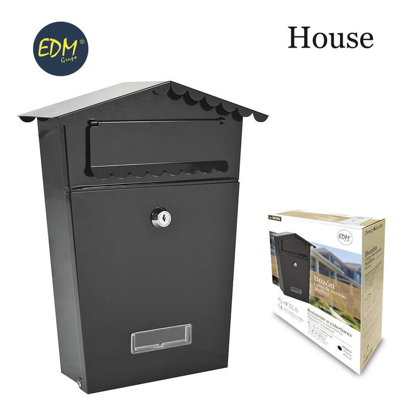 Buzon De Acero Modelo House Negro Edm
