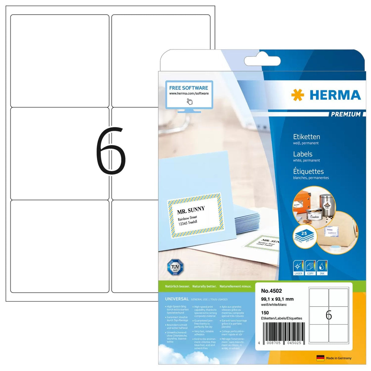 Herma Adressetiketten Premium A4 Blanco 99,1 X 93,1 Mm 150m.