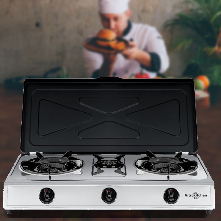 Vitrokitchen 360ib. Color Del Producto: Negro Acero Inoxidable Tipo De Instalación: Encimera Tipo De Quemador: Encimera De Gas. Tipo De Control: Giratorio Control De Posición: Frente. Tipo De Gas: Propano/Butano. Ancho: 710 Mm Profundidad: