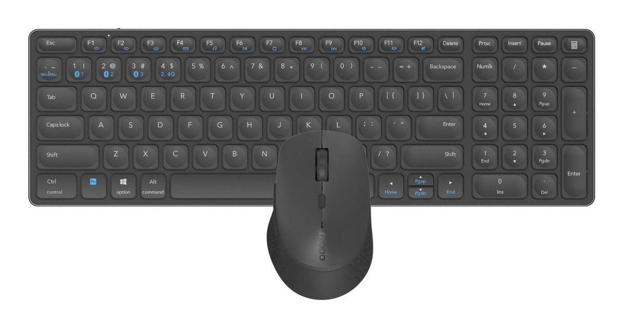 Pack Teclado Y Mouse Rapoo Wireless Y Bluetooth 9700m 2,4ghz Bt 4.0 Bt 5.0 Ultradelgado 1600 Dpi Bateria Gris Oscuro Multi Mo