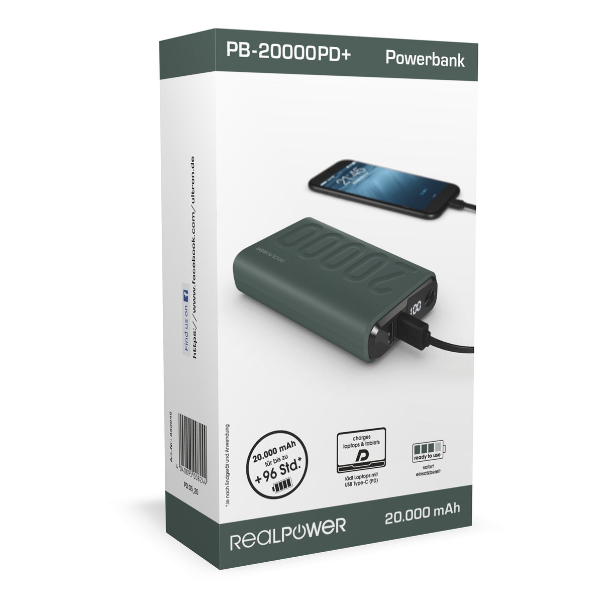 Batería Externa Realpower Pb-20000 Pd + Midnight Green