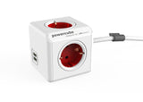 Allocacoc Powercube Extended Usb Base Múltiple 1,5 M 4 Salidas Ac Interior Rojo, Blanco