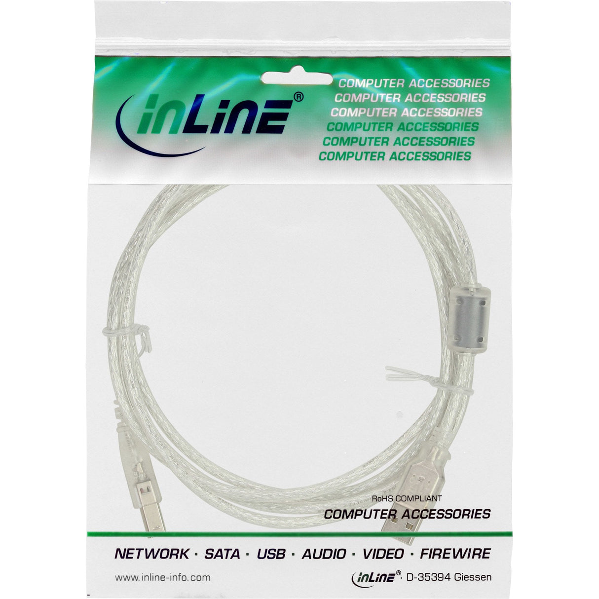 Inline Usb 2.0 Cable A A B Macho Ferrita 2m