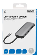 Deltaco Usb-C Dockingstation 3xusb/Sd/Microsd/Rj45/Hdmi Si