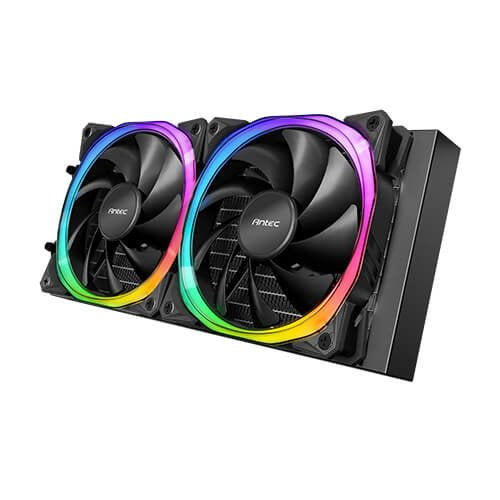 Antec Vortex 240 Argb Aio Liquid Cpu Cooler, Universal Socket, 240mm Radiator, Pwm 2000rpm Fusion Argb Cooling Fans, Addressable Rgb Led Lighting With Suspended Spiral Pump Head Design
