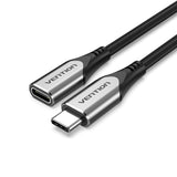 Cable Alargador Usb 3.1 Tipo-C Vention Tabhf Usb Tipo-C Macho Usb Tipo-C Hembra 1m Gris