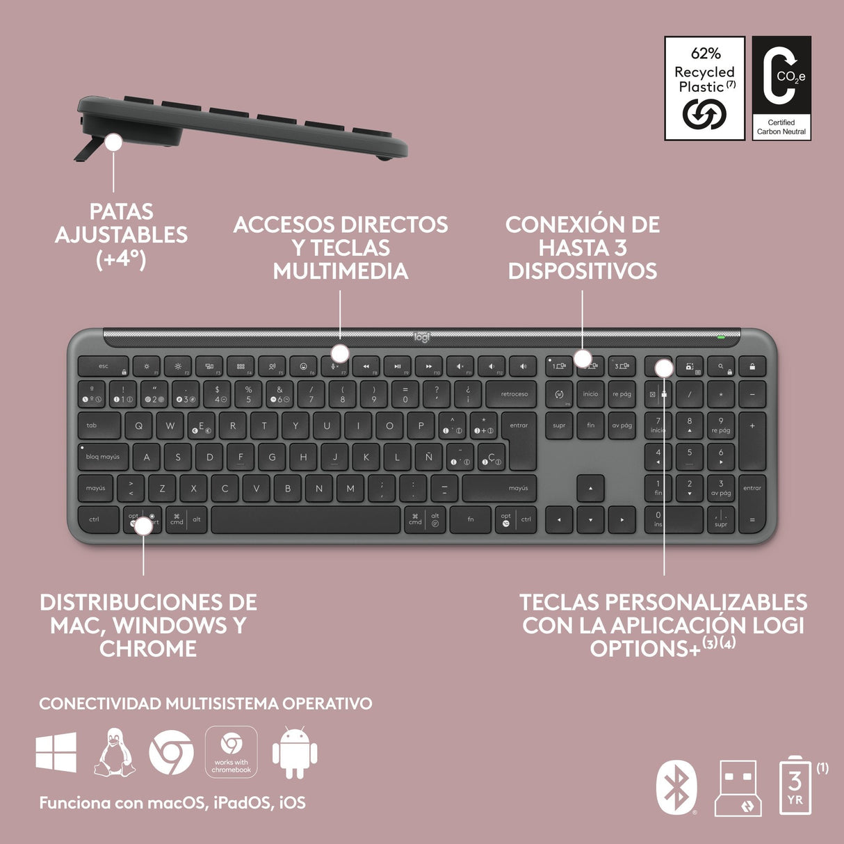 Teclado Español Y Ratón Signature Slim Wireless K950 Wrls Graphite - Esp - Mediter-412