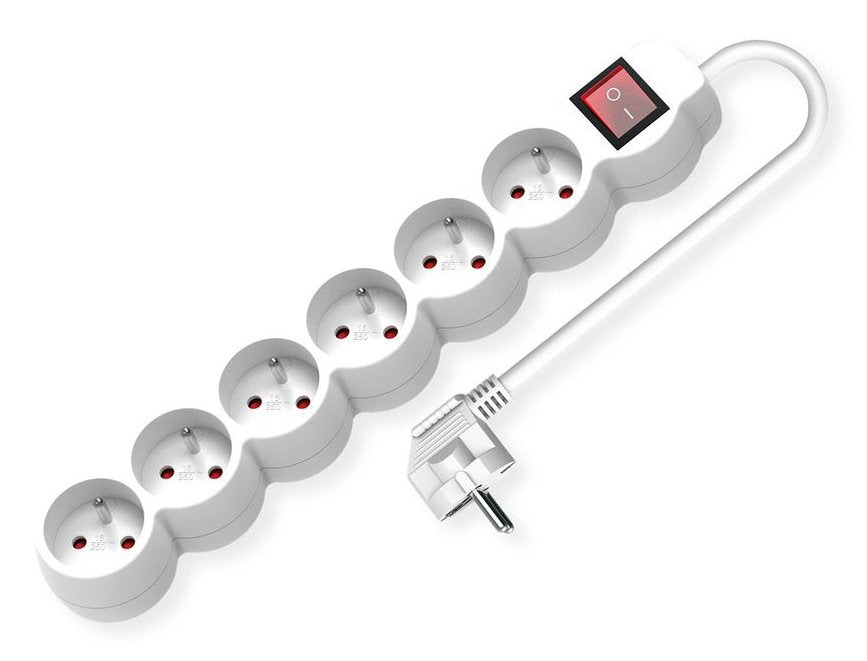 Value 6-Fach Steckdosenleiste Ute Mit Schalter, Runde Dosen, Wei, 3 M