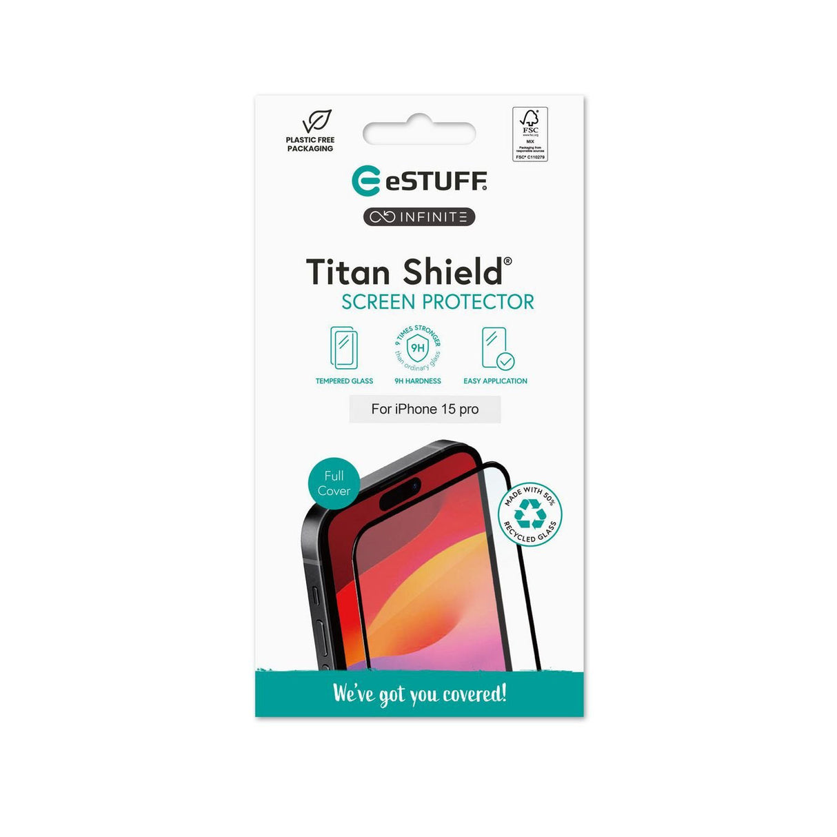 Cover For Apple Iphone 15 Pro Black - Full Cover Titan Shield. - Tempered Glass Screen Protector