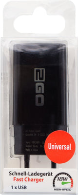 Cargador Rápido 2go 1x Universal 18w Negro