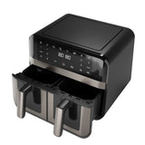 Freidora Por Aire Aiwa Futago Afr-9000 9l 2400w 8 Programas Doble Cesta Y Ventana Acero